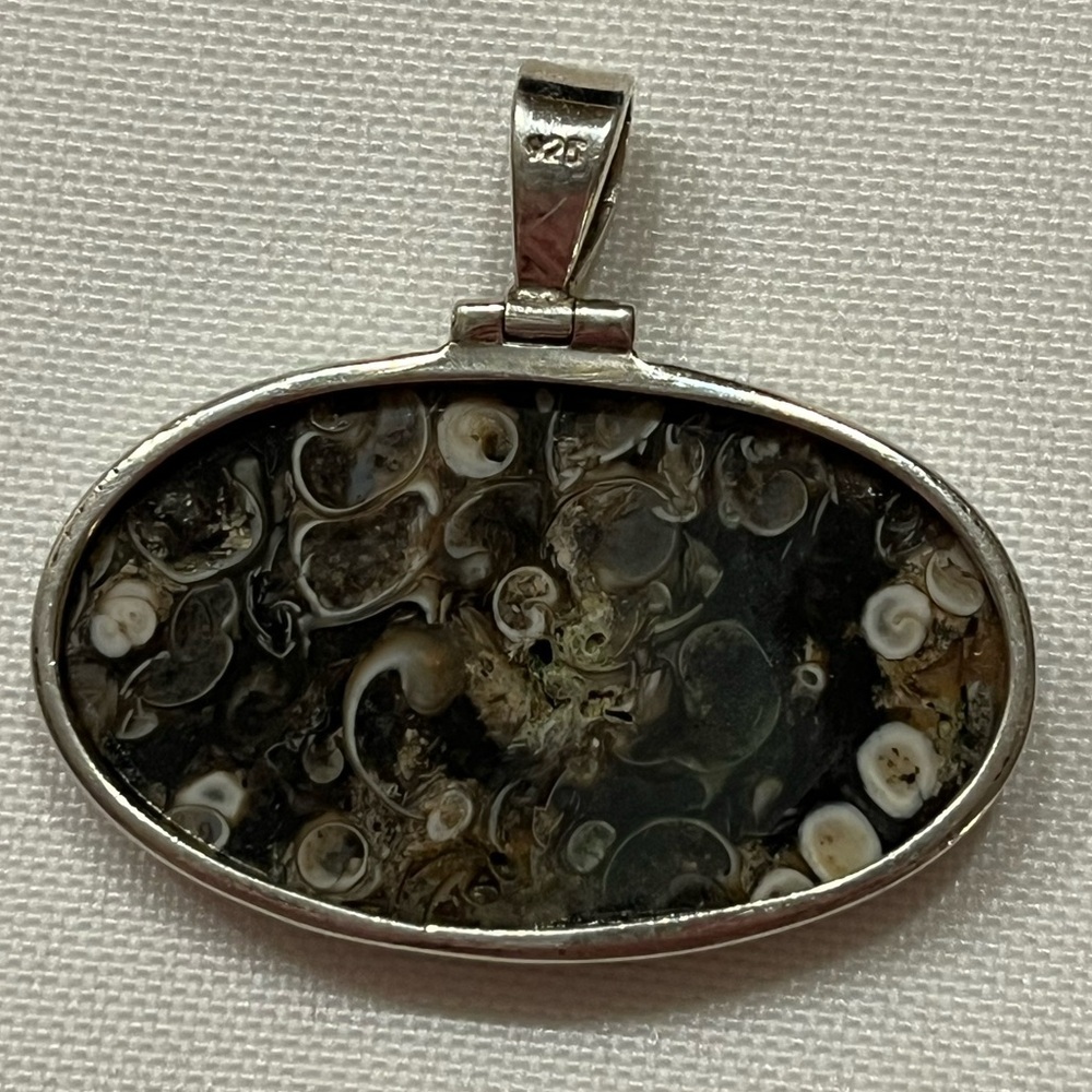 925 Sterling Silver Oval Pendant Chunky Statement Necklace Pendant. Brown tans - Picture 5 of 8